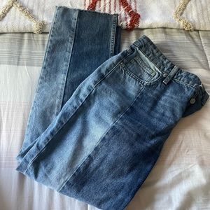 Urban Outfitters BDG Jessye Straight Leg Spliced Two Tone Raw Hem Jeans Size 29